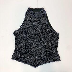 Vintage Papell Boutique Silk Beaded Halter Top Size SP Cropped Evening Cocktail